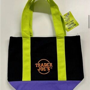 Trader Joe's Black and Purple Canvas Tote Bag